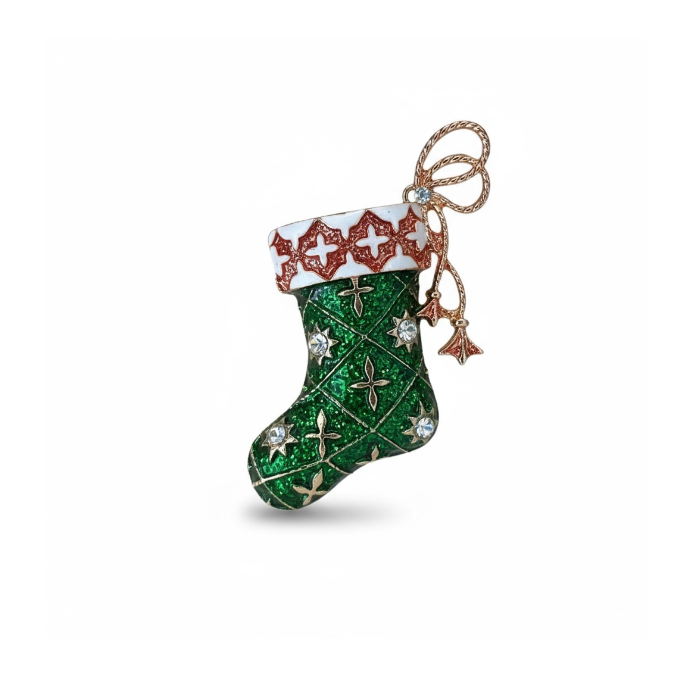 Christmas Brooch: Green Christmas Stocking