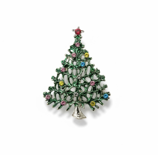 Christmas Brooch: Green Jeweled Christmas Tree