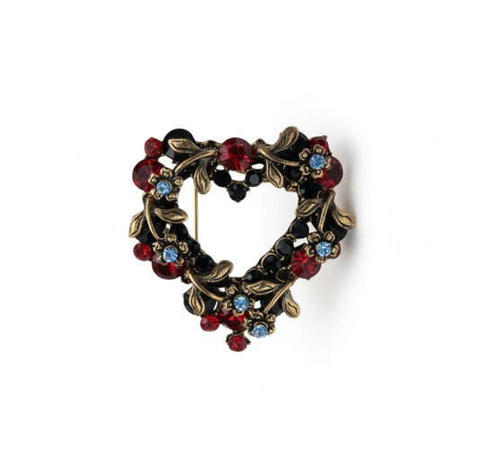 Christmas Brooch: Jeweled Heart Wreath