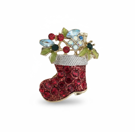 Christmas Brooch: Red Christmas Stocking