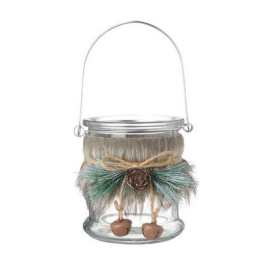 Decoration: Glass T-Light Jar With Fur