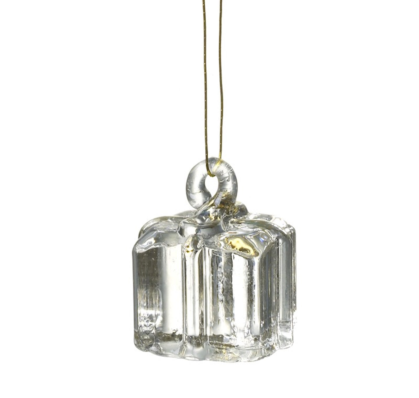 Decoration: Small Glass Gold Ribbon Present
