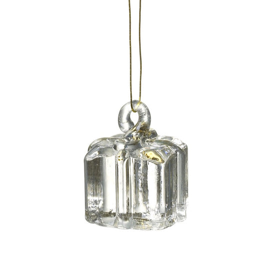 Decoration: Small Glass Gold Ribbon Present