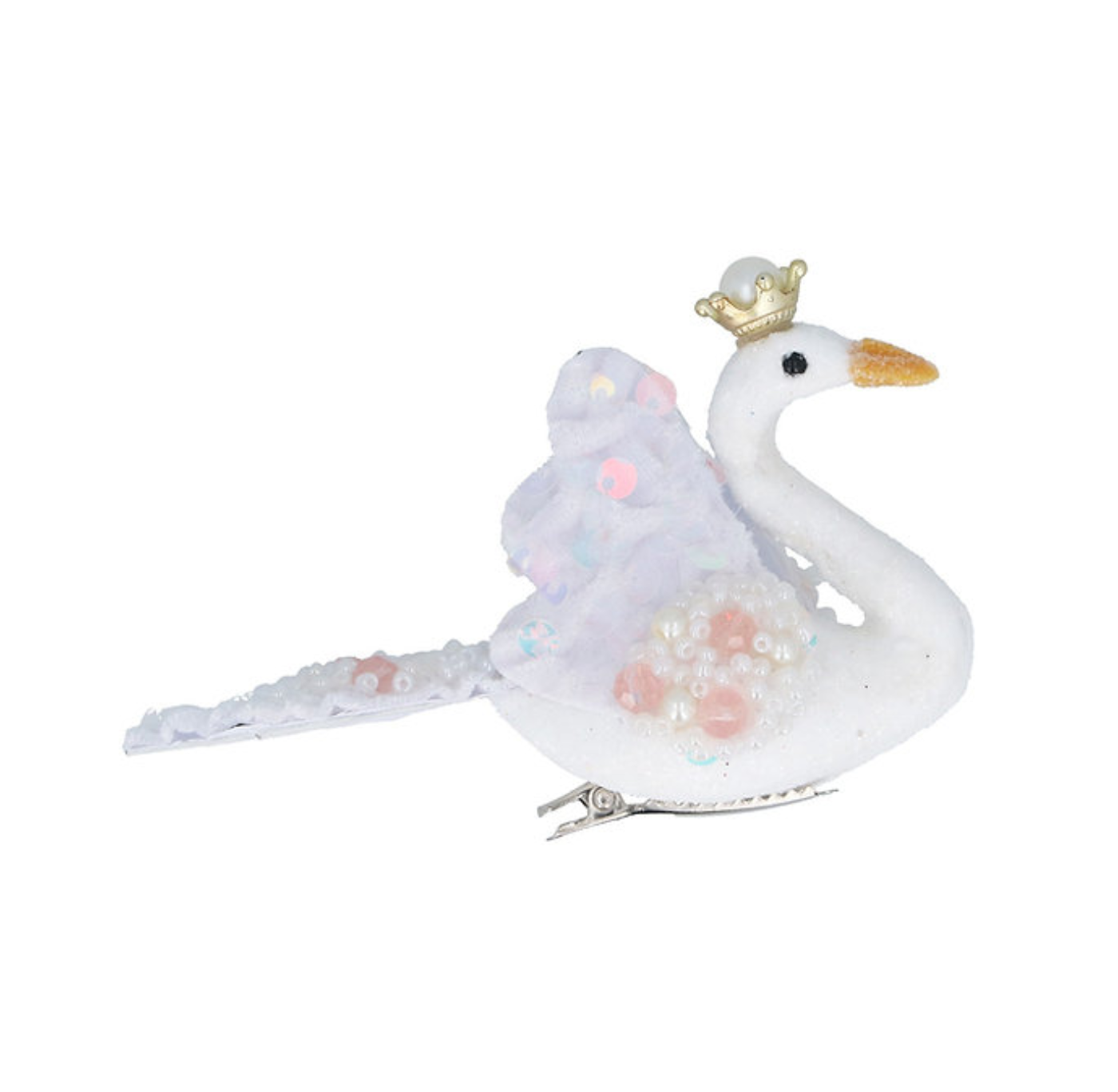 Decoration: White Swan With Irid Sequins Clip
