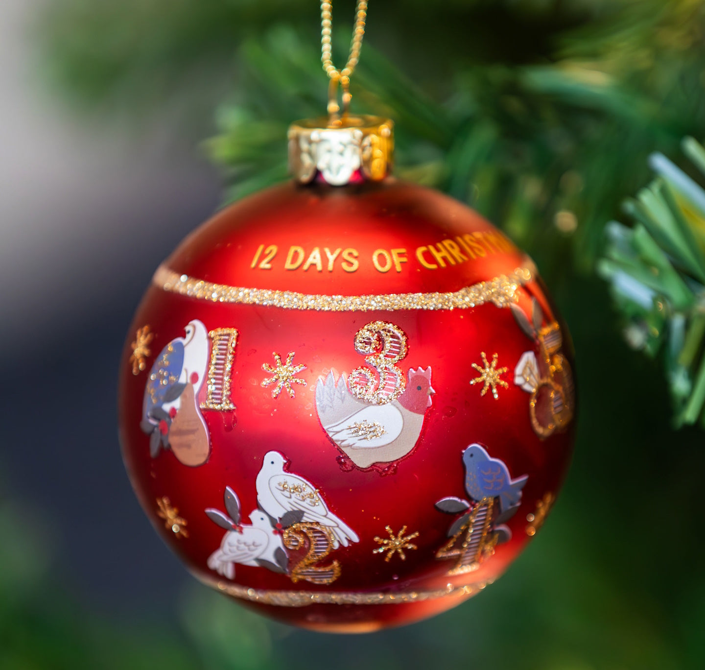 Matte Red 12 Days of Christmas Glass Ball