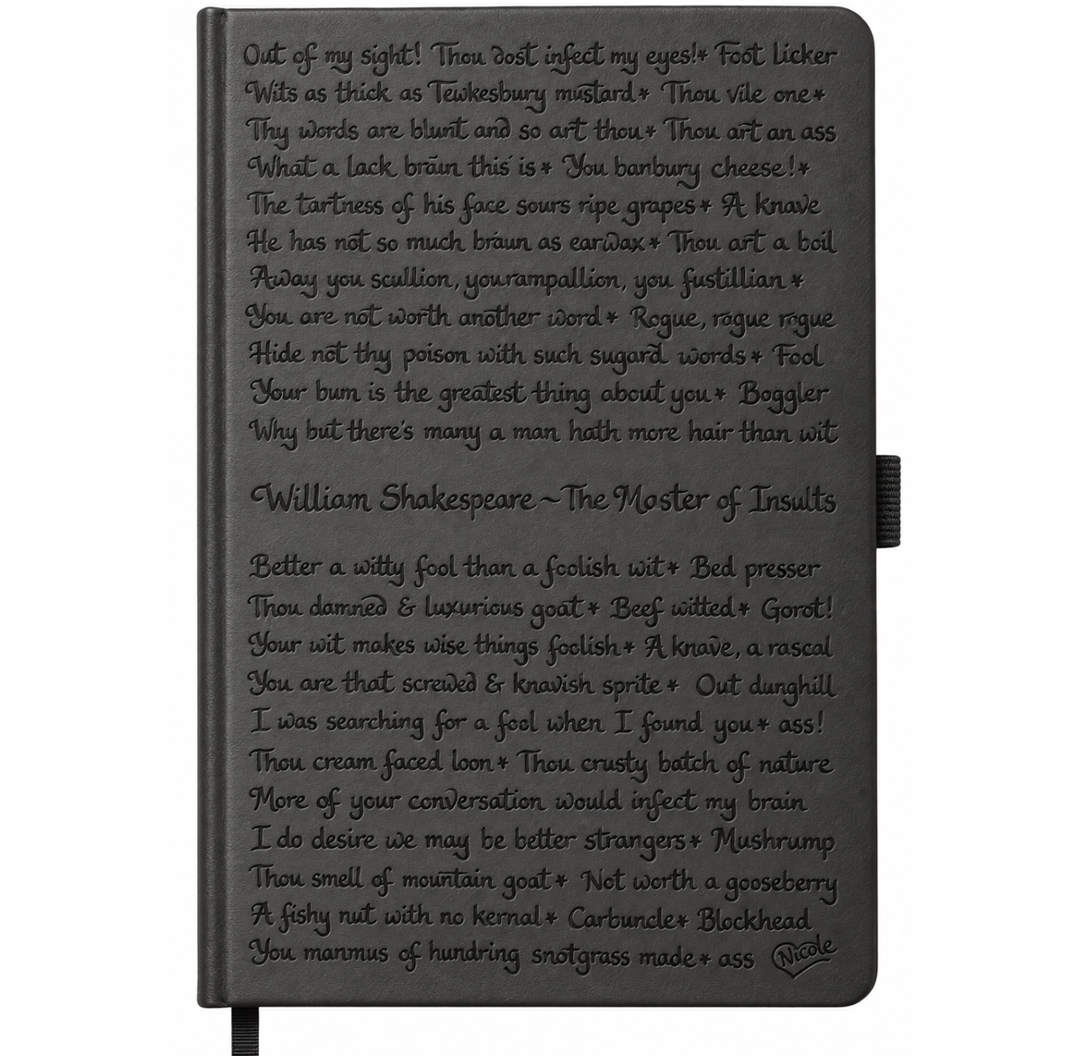 PU Leather Notebook: William Shakespeare The Master Of Insults - Black