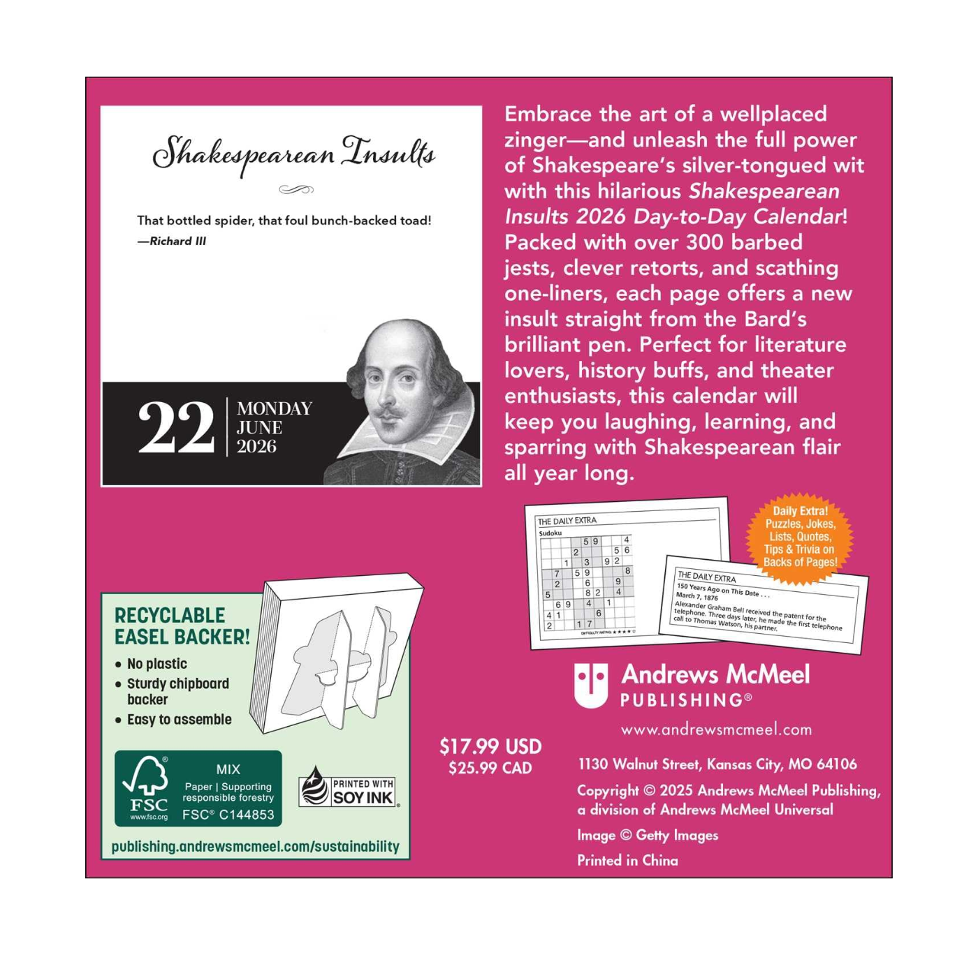 Shakespearean Insults 2026 Day-to-Day Calendar