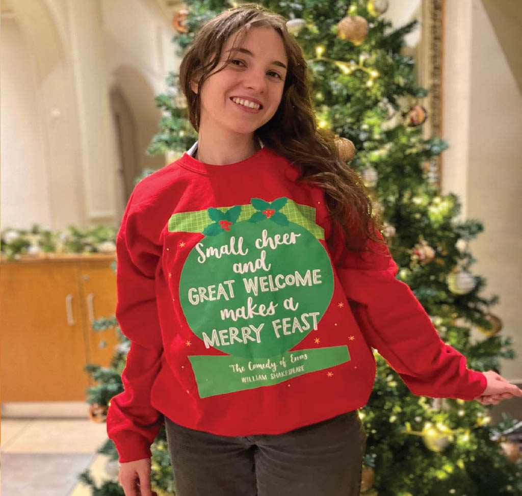 Christmas Sweatshirt: Small Cheer and Great Welcome Makes A Merry Feast