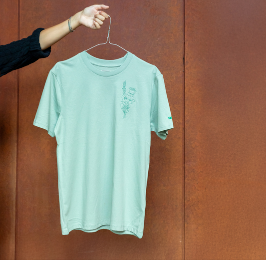 Adult T Shirt: Ophelia's Flowers Aloe Green