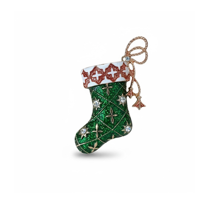 Christmas Brooch: Green Christmas Stocking