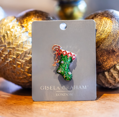 Christmas Brooch: Green Christmas Stocking