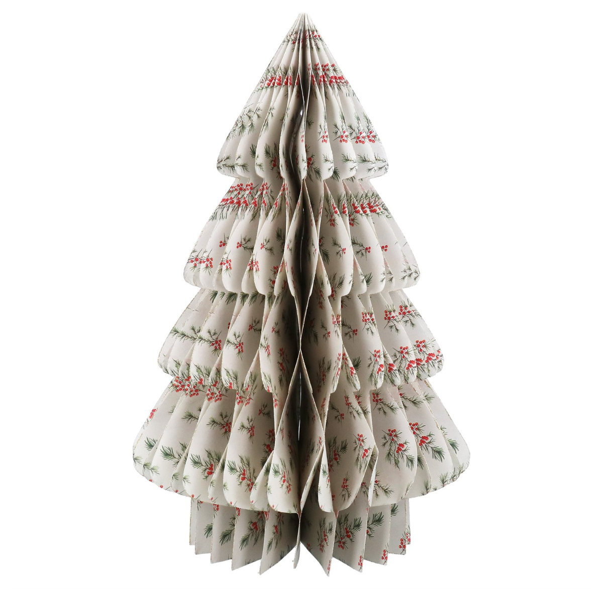 Decoration: Paper Honeycomb Tree White With Fir & Berries