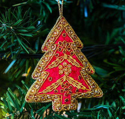Decoration: Red and Gold Beaded Tree