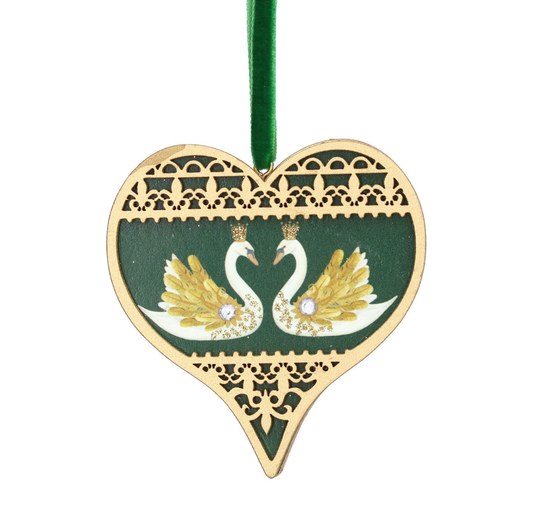 Decoration: Wooden Heart Swans