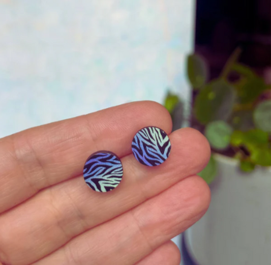 Earrings: Circle Stud Blue Tiger