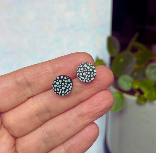 Earrings: Circle Stud Green Leopard