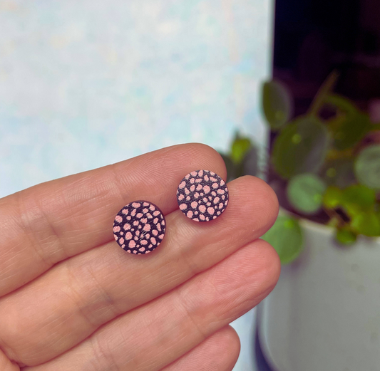 Earrings: Circle Stud Peach Leopard