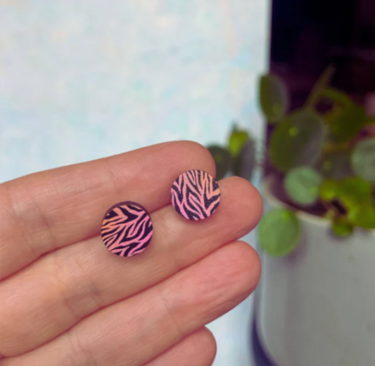 Earrings: Circle Stud Peach Tiger
