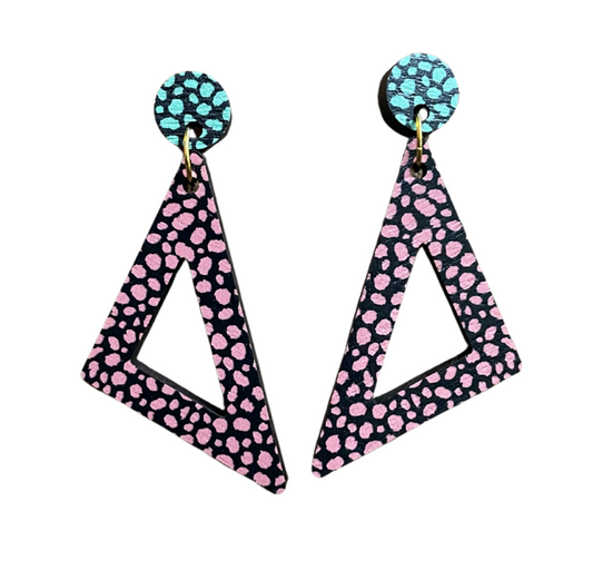 Earrings: Triangle Drop Peach Leopard