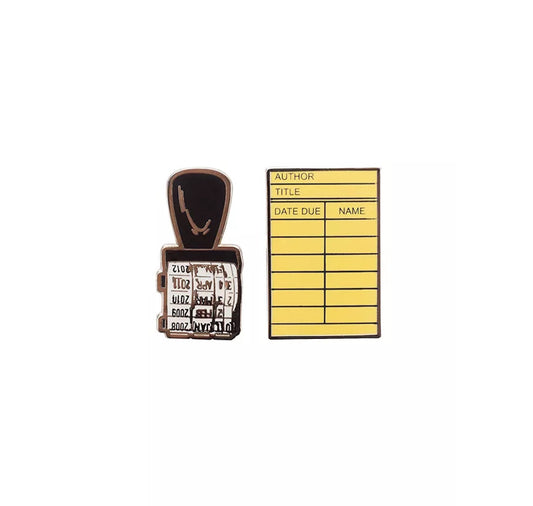 Enamel Pin Set: Library Card And Stamp