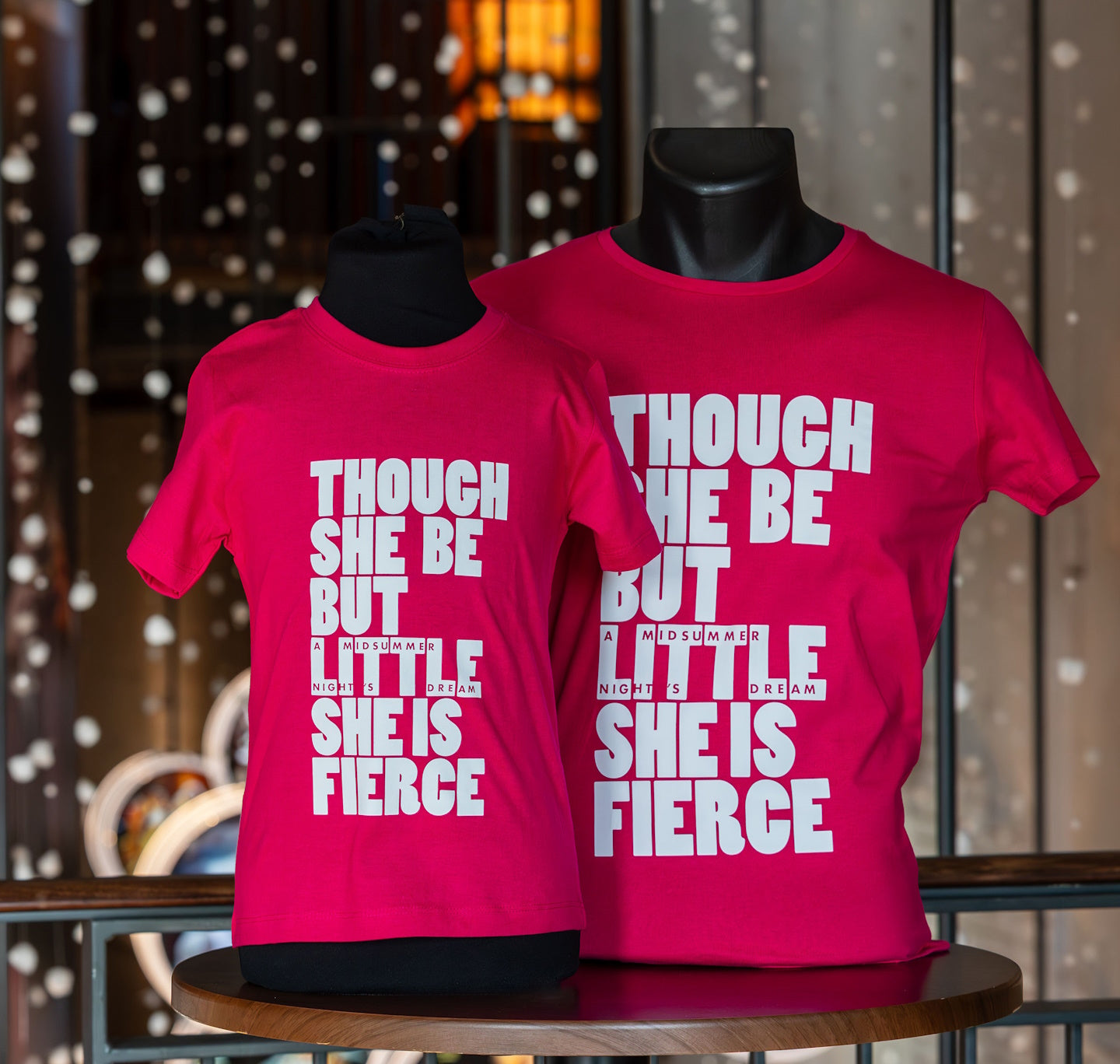 Ladies T Shirt: Though She Be but Little She Is Fierce Pink