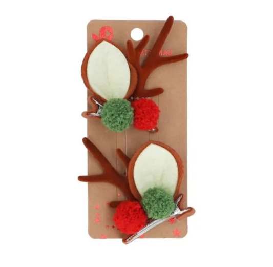 Hair Clips: Fabric Antler with Pom Poms