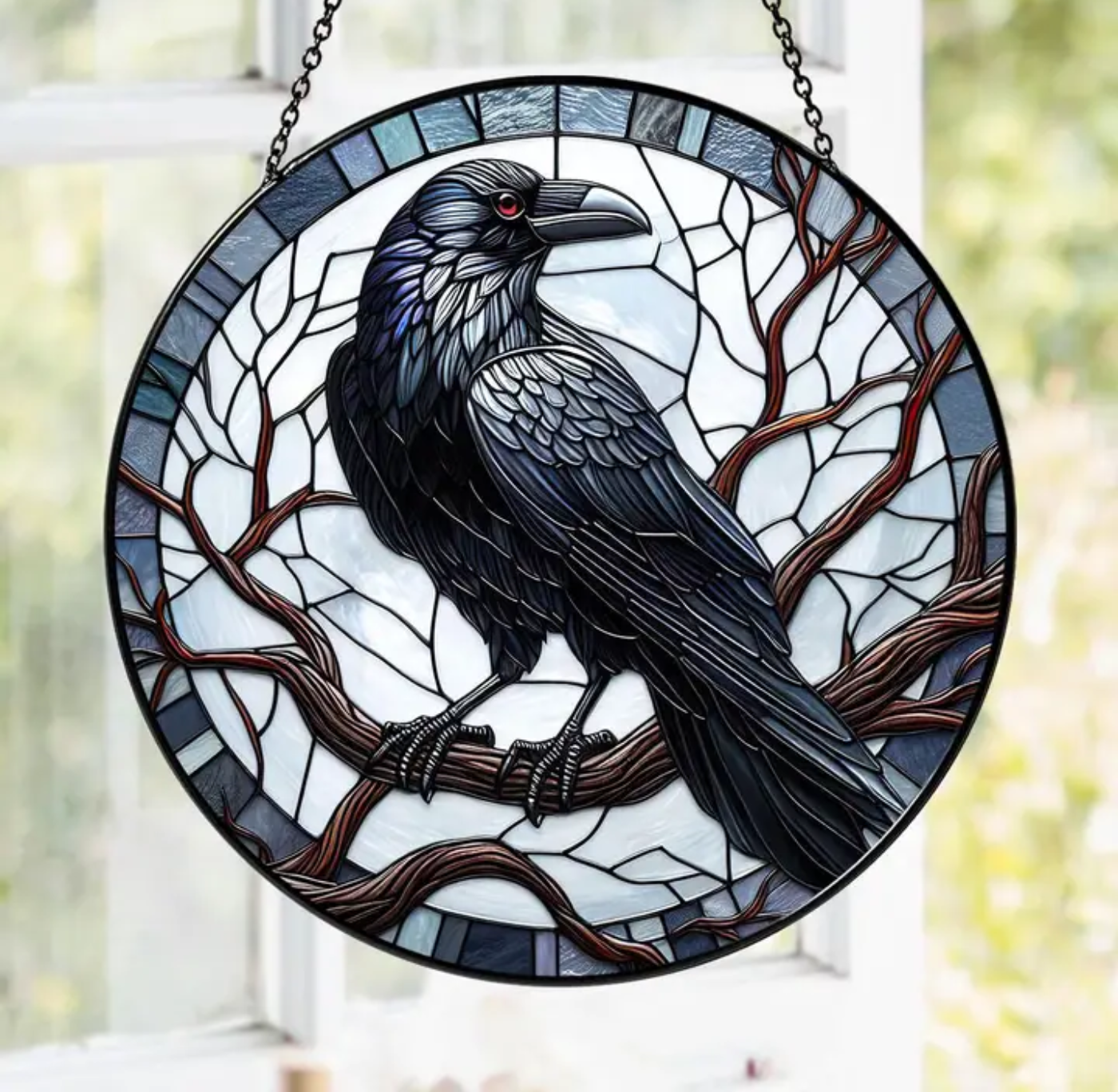 Blue Raven Stained Glass Wall Decoration