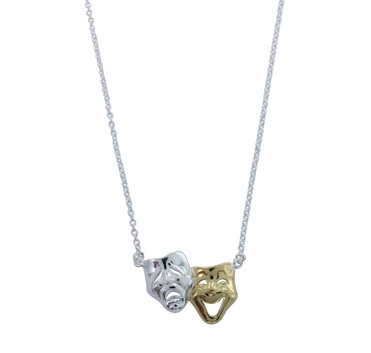 Sterling Silver Comedy & Tragedy Mask Theatre Pendant Necklace – Adjustable 14-22 Inches