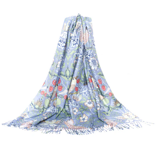 Pashmina Scarf: William Morris Strawberry Thief Grey