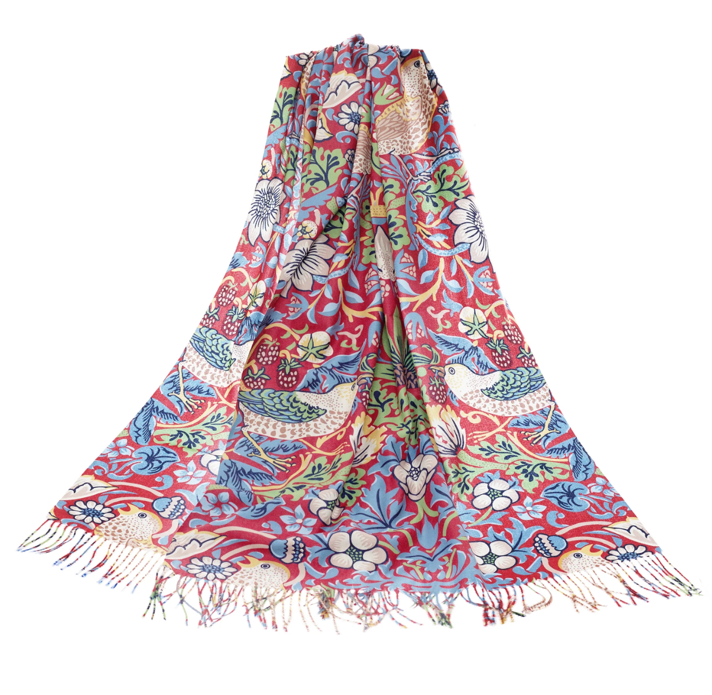 Pashmina Scarf: William Morris Strawberry Thief Red
