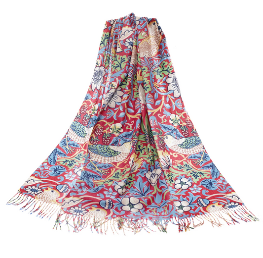 Pashmina Scarf: William Morris Strawberry Thief Red