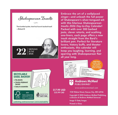 Shakespearean Insults 2026 Day-to-Day Calendar
