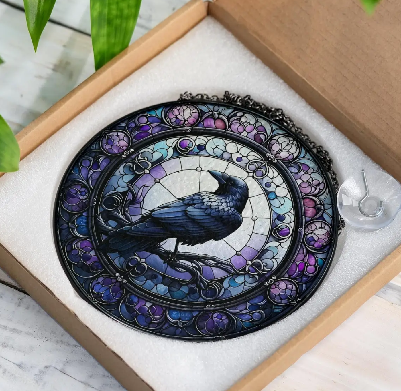 Colourful Raven Stained Glass Wall Decoration
