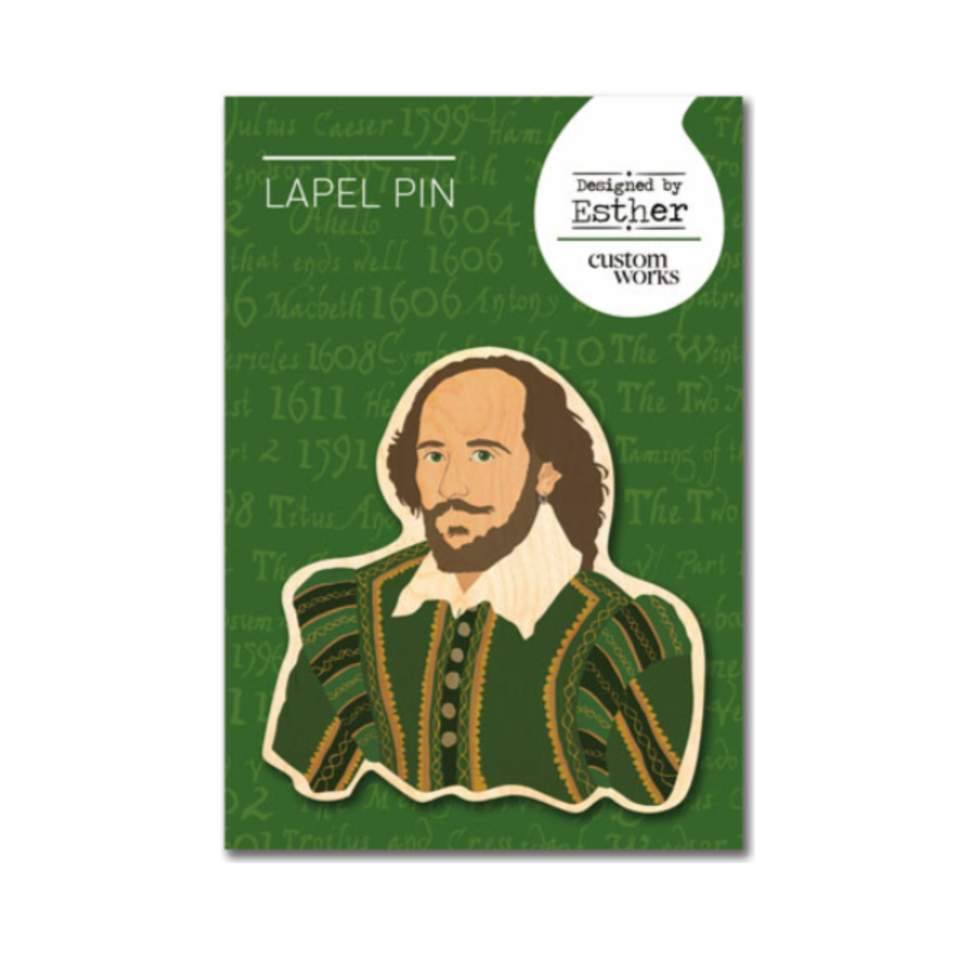 Wooden Pin Badge: Shakespeare Head