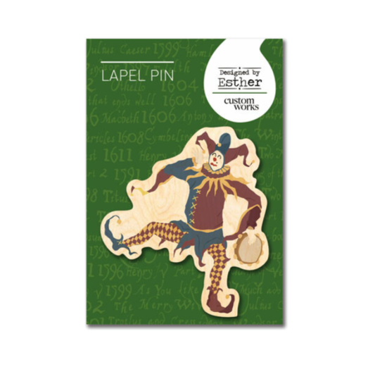 Wooden Pin Badge: Shakespeare Jester