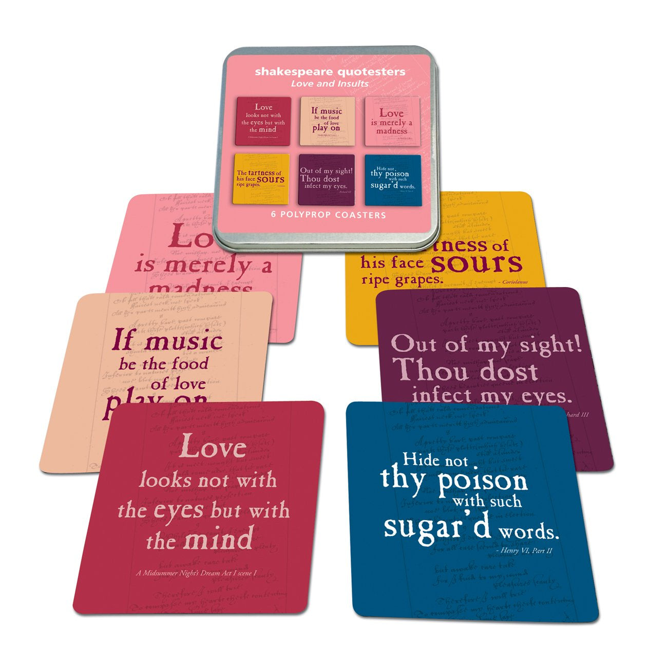 Insult Coasters Vector Coaster Set of 6: Shakespeare Insults and Love Quotes – The RSC shop